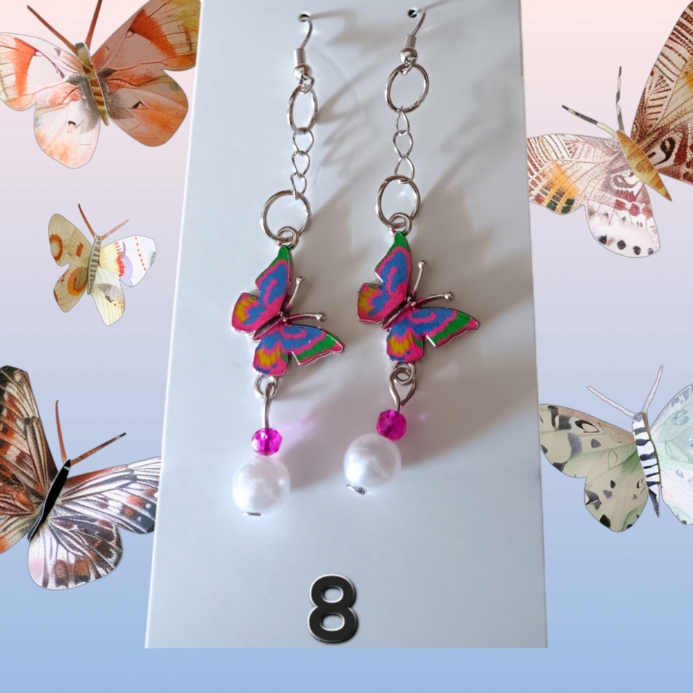Butterfly Dangle Earrings with Pearl Accents - Picture 7 of 9